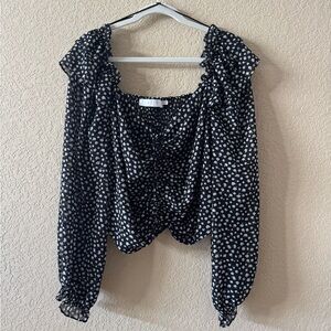 Astr The Label Black & White Floral Cropped Blouse, Size XL
